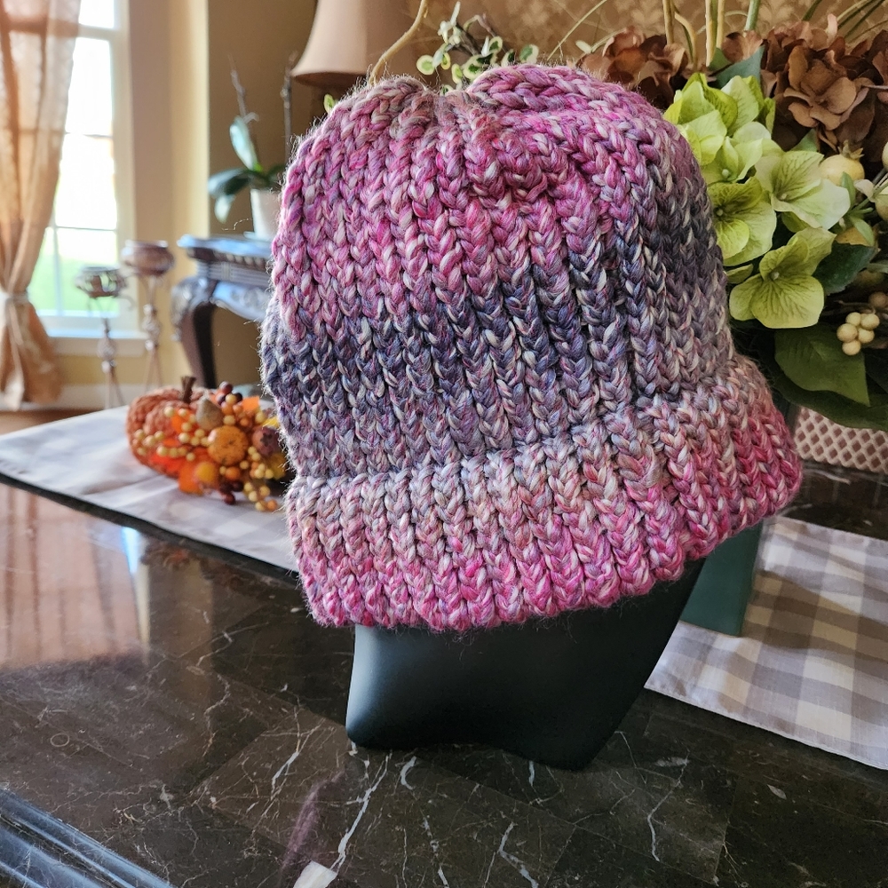 Handmade Multi Colored Cozy Crocheted Winter Beanie OS